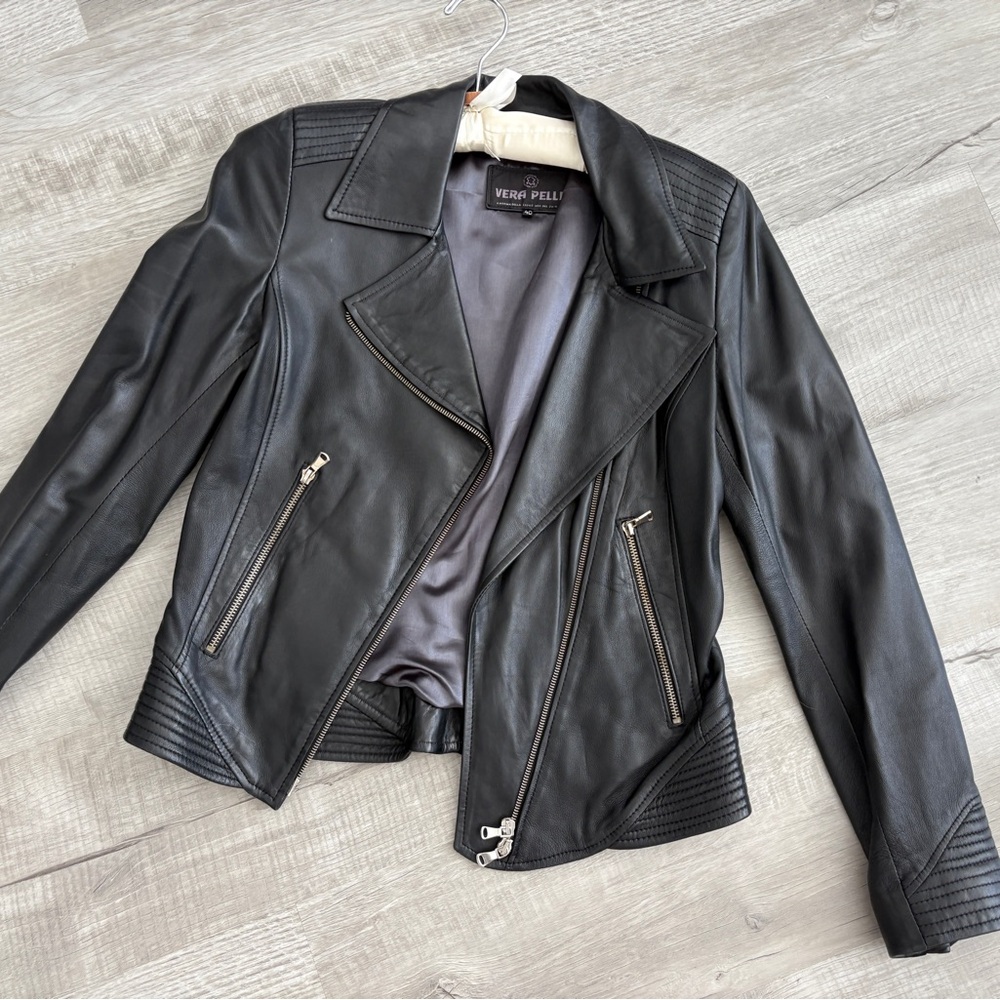 Vera Pelle Black Moto Leather Jacket — Size S (40)